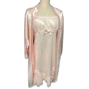 Carina Romantic Nightgown Robe Set Floral Embroidered Pink S Bridal Honeymoon